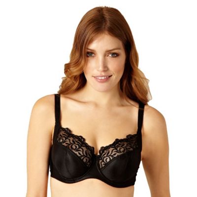 Gorgeous DD+ Black embroidered leaf non-padded DD-K cup bra